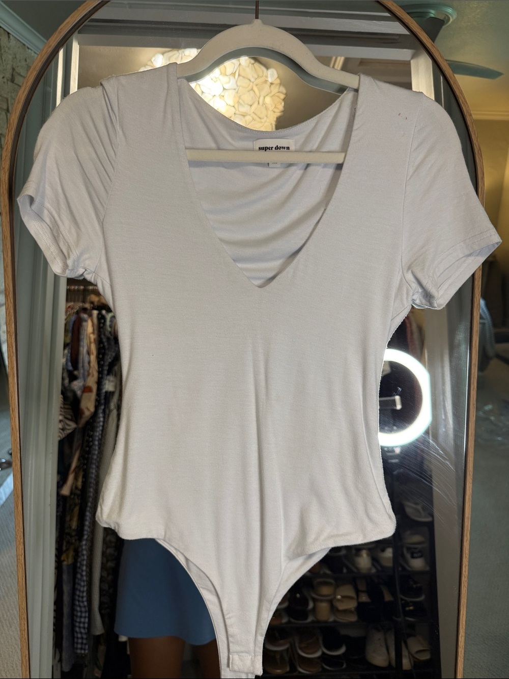 superdown White V-Neck Short Sleeve Bodysuit